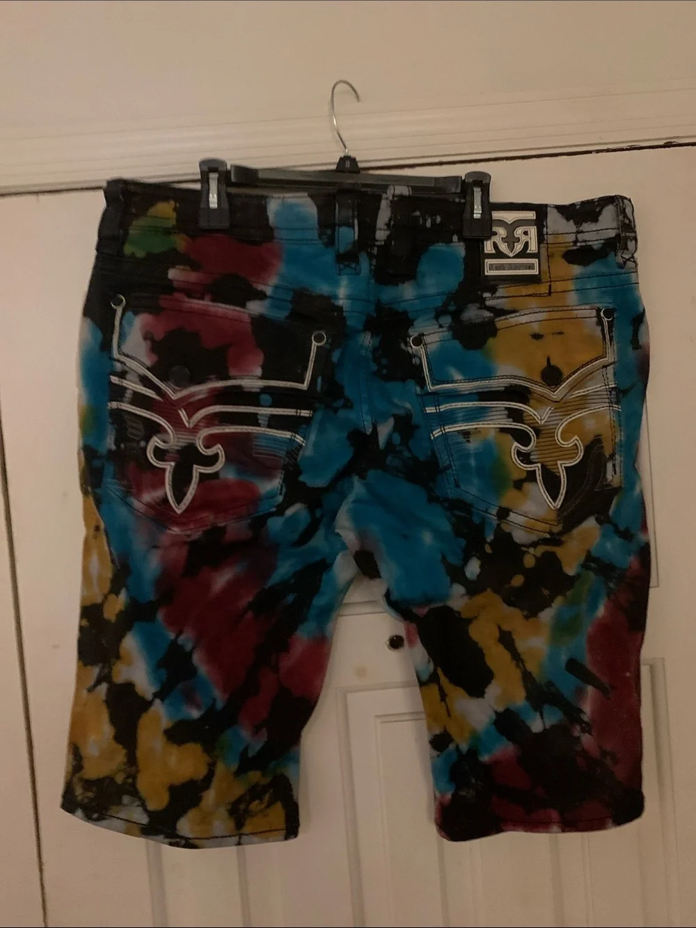 Rock Revival Multi Tie Dye Shorts in Blue, Red, Black